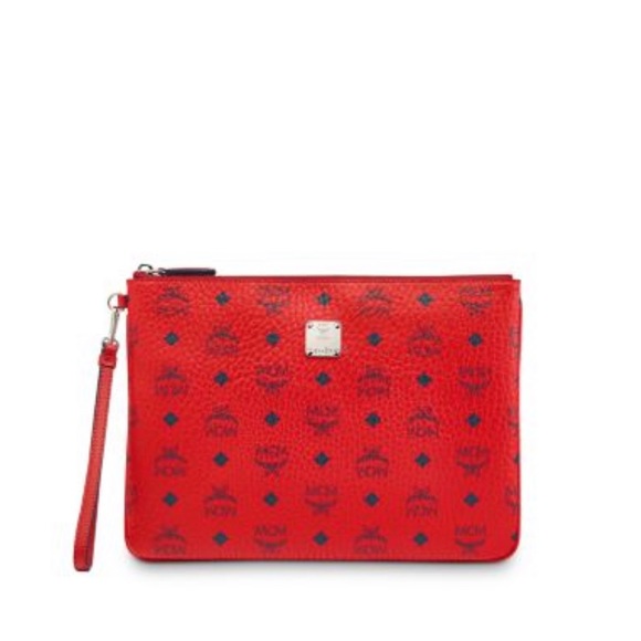 MCM Handbags - MCM Visetos Original MD Zip Pouch. Candy Red/Silver.Condition: New